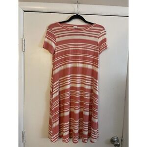 Honey and lace ‎ Dress Striped Short Sleeve Coral & White XS t-shirt swing dress